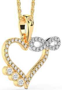 Diamond White Yellow Gold Heart Infinity Necklace