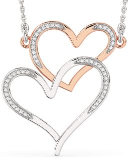 Large Diamond Silver & 10K Rose Gold Heart Necklace