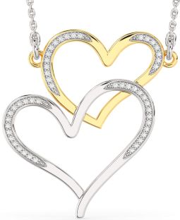 Large Diamond Silver & 10K gold Heart Necklace