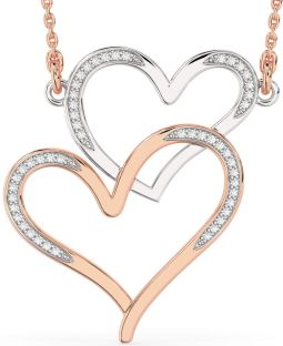 Large Diamond Platinum & Rose Gold Heart Necklace