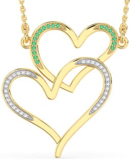 Large Diamond & Emerald Gold Heart Necklace
