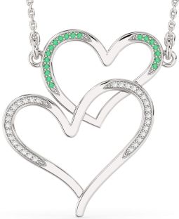Large Diamond & Emerald Platinum Heart Necklace