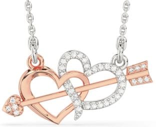 Large Diamond White Rose Gold Heart Necklace
