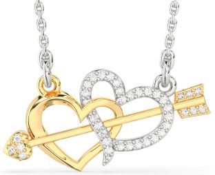 Large Diamond Silver & 10K gold Heart Necklace