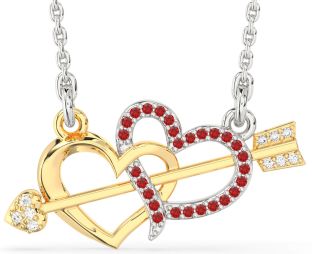 Large Diamond & Ruby Silver & 10K gold Heart Necklace