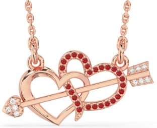 Large Diamond & Ruby Rose Gold Heart Necklace