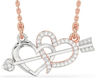 Large Diamond White Rose Gold Heart Necklace