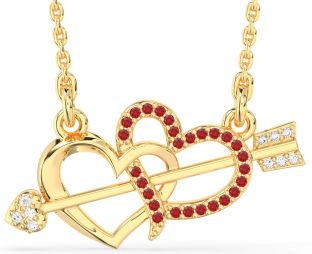 Large Diamond & Ruby Gold Heart Necklace