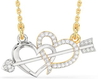 Large Diamond White Yellow Gold Heart Necklace