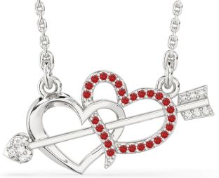 Large Diamond & Ruby Platinum Heart Necklace
