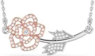 Large Diamond White Rose Gold Flower Necklace