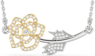 Large Diamond White Yellow Gold Flower Necklace
