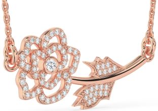 Large Diamond Rose Gold Flower Necklace