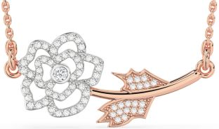 Large Diamond White Rose Gold Flower Necklace