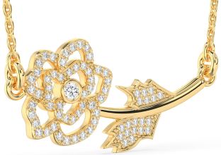 Large Diamond Gold Flower Necklace