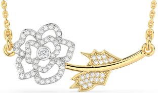 Large Diamond White Yellow Gold Flower Necklace