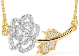 Large Diamond White Yellow Gold Flower Necklace