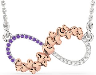 Large Diamond & Amethyst Rose Gold Silver Infinity Heart Necklace