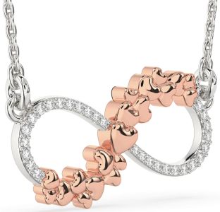 Large Diamond Silver & 10K Rose Gold Infinity Heart Necklace