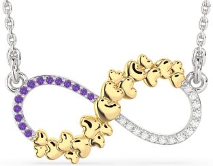 Large Diamond & Amethyst Gold Silver Infinity Heart Necklace
