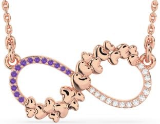 Large Diamond & Amethyst Rose Gold Silver Infinity Heart Necklace