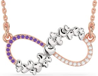 Large Diamond & Amethyst Rose Gold Silver Infinity Heart Necklace