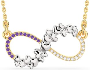 Large Diamond & Amethyst Gold Silver Infinity Heart Necklace