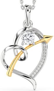 Diamond Silver & 10K gold Heart Necklace
