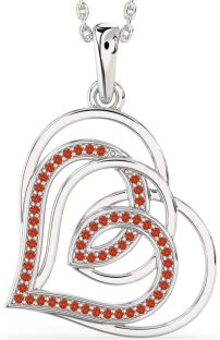Fire Opal Silver Heart Necklace