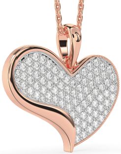 Large Diamond Rose Gold Silver Heart Necklace