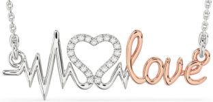 Large Diamond White Rose Gold Heart Necklace