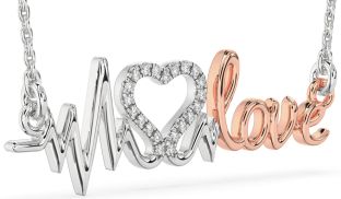Large Diamond Silver & 10K Rose Gold Heart Necklace