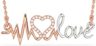 Large Diamond White Rose Gold Heart Necklace