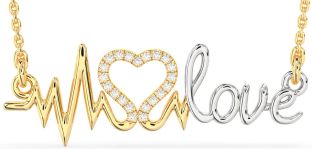 Large Diamond White Yellow Gold Heart Necklace