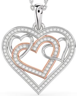 Diamond Silver & 10K Rose Gold Heart Necklace