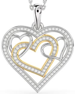 Diamond Silver & 10K gold Heart Necklace