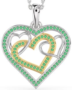 Emerald Platinum & Yellow Gold Heart Necklace