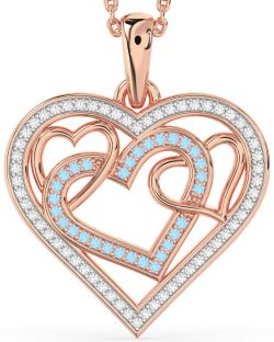 Diamond & Aquamarine Rose Gold Heart Necklace
