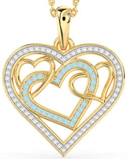 Diamond & Aquamarine Gold Heart Necklace