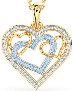 Diamond & Aquamarine Gold Silver Heart Necklace