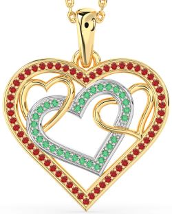 Emerald & Ruby Platinum & Yellow Gold Heart Necklace
