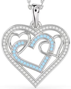 Diamond & Aquamarine Platinum Heart Necklace