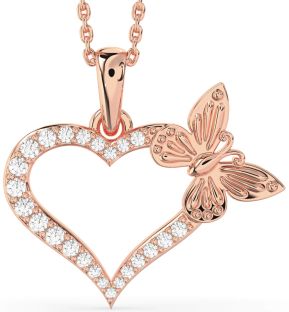Large Diamond Rose Gold Silver Heart Butterfly Necklace