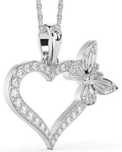 Large Diamond White Gold Heart Butterfly Necklace