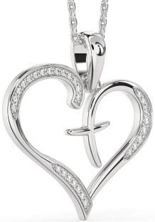 Large Diamond White Gold Heart Cross Necklace