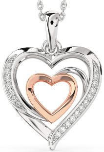 Diamond Silver & 10K Rose Gold Heart Necklace