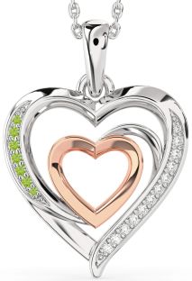 Diamond & Peridot White Rose Gold Heart Necklace