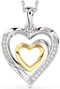 Diamond Silver & 10K gold Heart Necklace