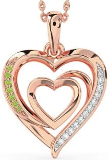 Diamond & Peridot Rose Gold Silver Heart Necklace