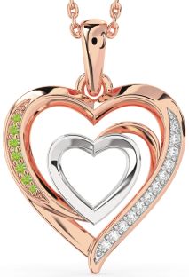 Diamond & Peridot Rose Gold Silver Heart Necklace